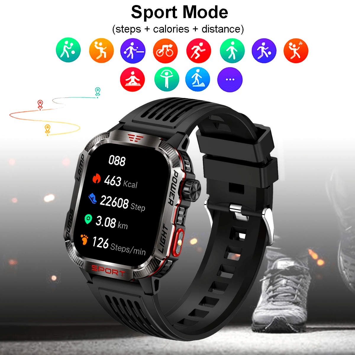 Rugged Outdoor Smartwatch (Receive/Make Call), For iPhone & Android Wireless Call Smartwatch, With LED Flashlight, Fitness, Waterproof/sleep 600 Battery