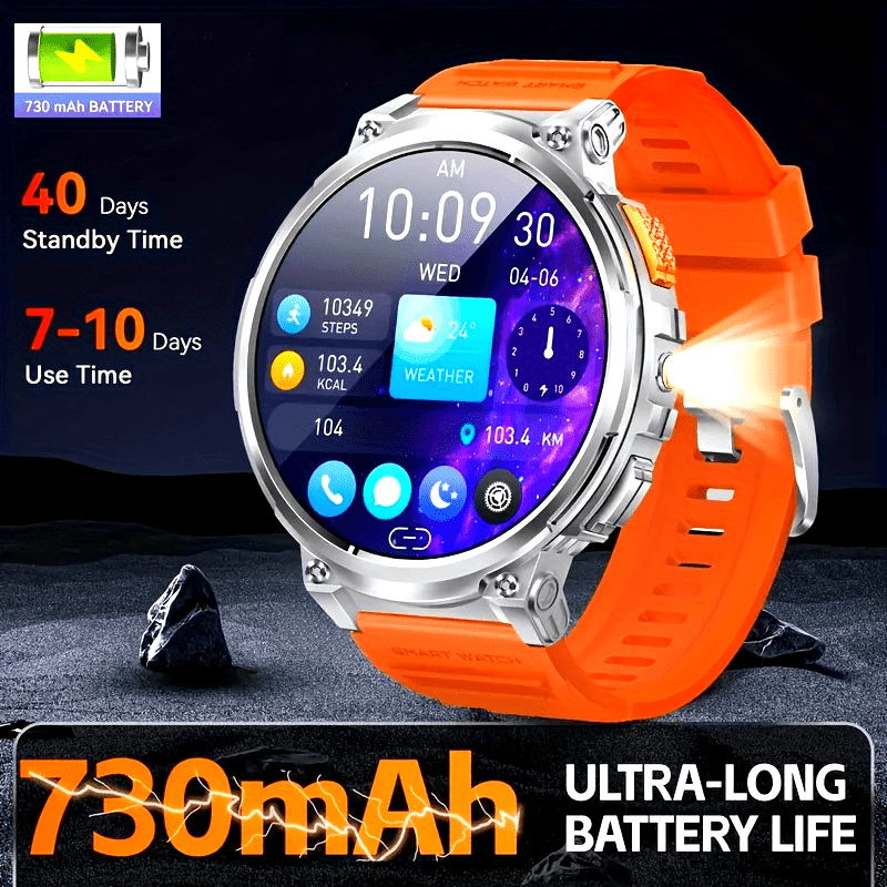 Men's Smartwatch with 4.7cm HD Display - Wireless Calling, Music, Weather Updates & LED Flashlight | 730mAh Battery | Sports Tracker | for iPhone & for Android | Ideal Gift