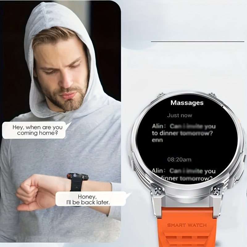 Men's Smartwatch with 4.7cm HD Display - Wireless Calling, Music, Weather Updates & LED Flashlight | 730mAh Battery | Sports Tracker | for iPhone & for Android | Ideal Gift