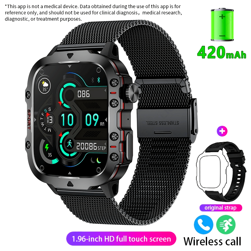 1pc LIGE Men'S Smart Watch with Voice Assistant, Digital Square Dial, Water Resistant, Sports Strap, 100+ Exercise Modes, Rechargeable Battery, Weather & Flashlight Features, Alarm Clock, Calculator, Zinc Alloy Case, USB/Batt