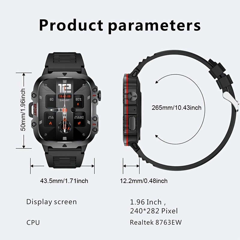 1pc LIGE Men'S Smart Watch with Voice Assistant, Digital Square Dial, Water Resistant, Sports Strap, 100+ Exercise Modes, Rechargeable Battery, Weather & Flashlight Features, Alarm Clock, Calculator, Zinc Alloy Case, USB/Batt