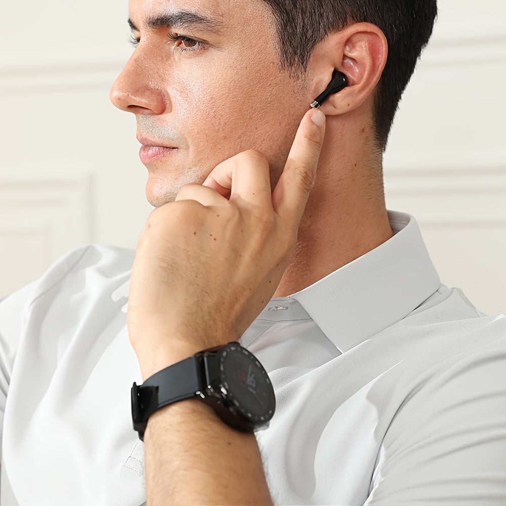 New smart watch with built-in earphones, 1.46-inch high-definition screen, 360*360 resolution, zinc alloy dial, steel strap + silicone band, supports wireless calls/information reminders, suitable for business/casual/sports/m