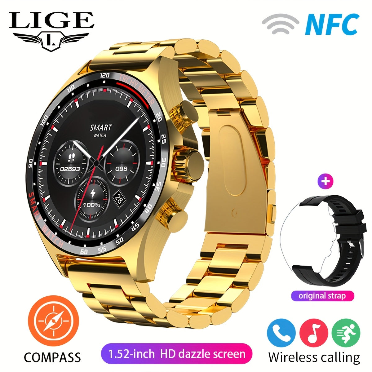 LIGE New Smart Watch Men's Smart Watch 100+ Sports Mode Smart Watch NFC Smart Bracelet Calorie Step Tracking Smart Watch Men's Smart Watch