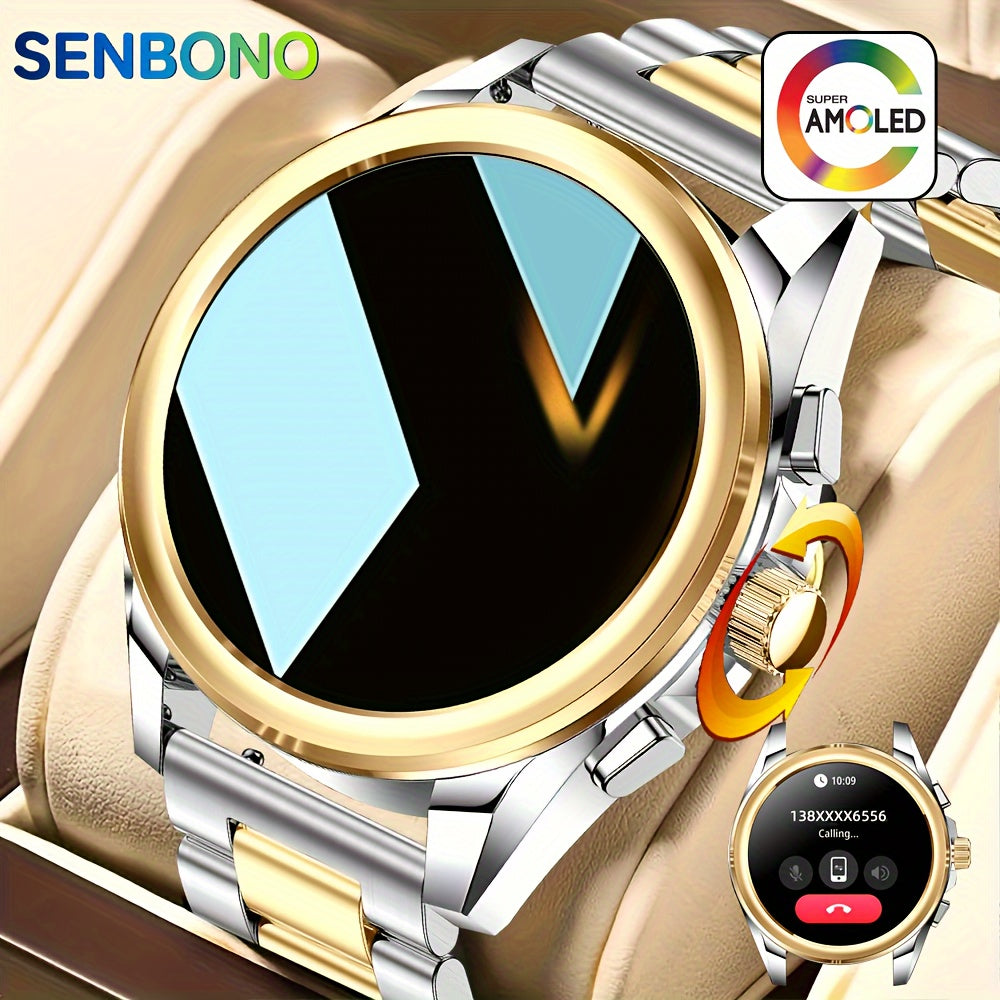 SENBONO New Amoled Smart Watch Men with Wireless Make Call, Answer/Reject Call, HD AMOLED Alway On Display Screen, Steps, Calories, Distance Fitness Tracker, Alarm, Timer, 100+ Sport Modes Smartwatch for Men, Gift for Men