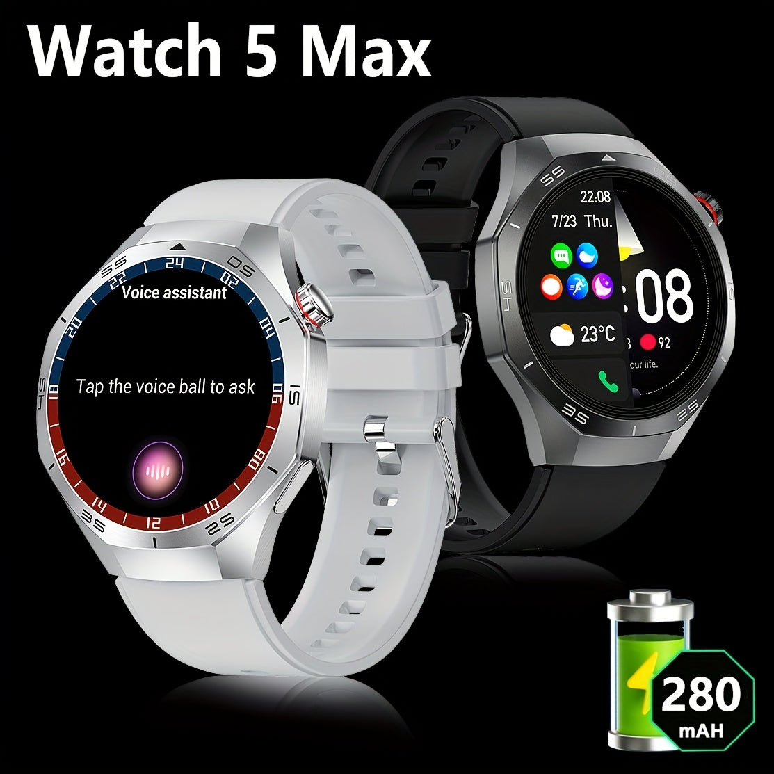 ChiBear Watch 5 Pro Smartwatch | 1.53-inch HD TFT Display | Wireless 5.3 | AI Voice Assistant | Multiple Sports Modes | Wireless Calling & Notifications | USB Rechargeable Lithium Polymer Battery | Silicone Strap | Weather |