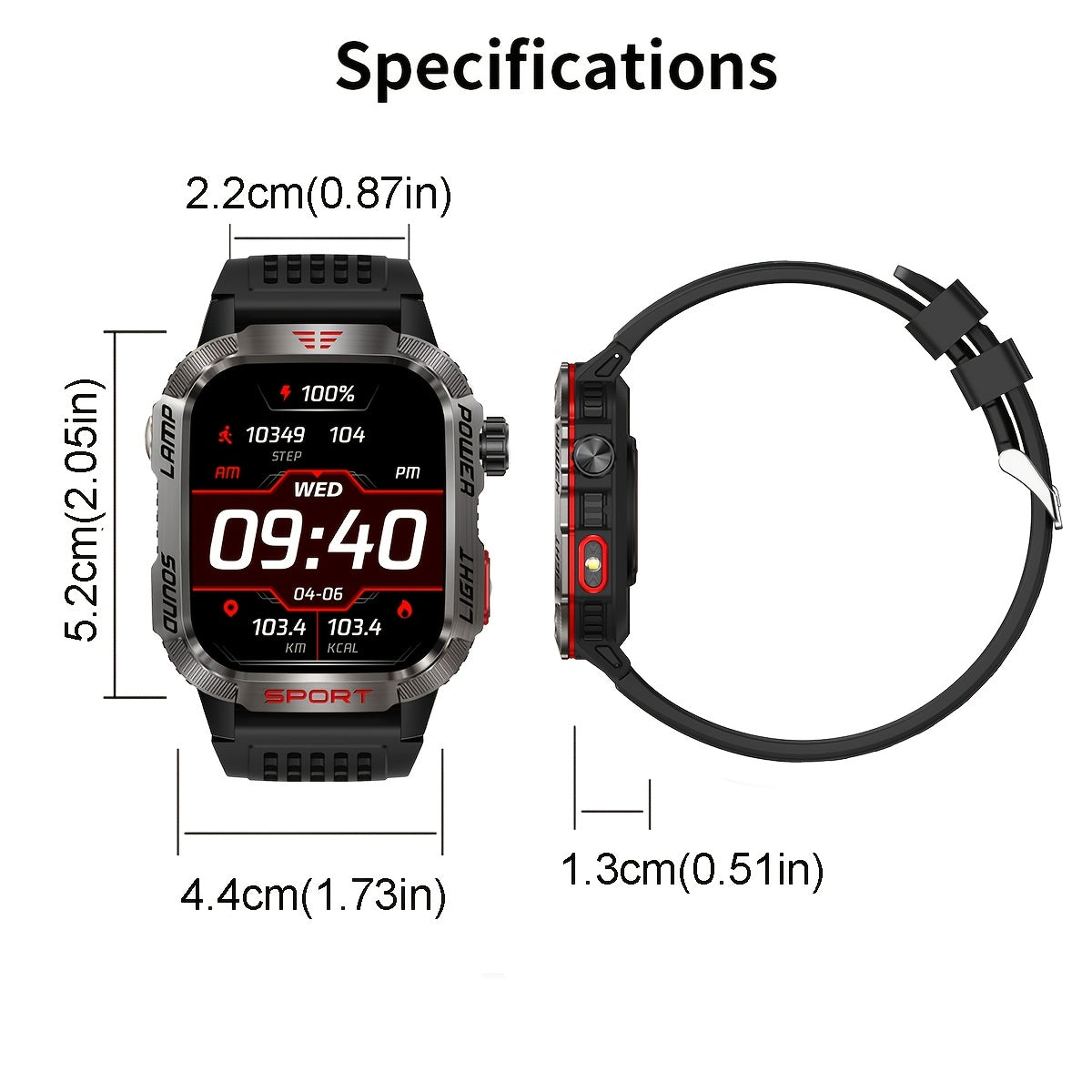 Rugged Outdoor Smartwatch (Receive/Make Call), For iPhone & Android Wireless Call Smartwatch, With LED Flashlight, Fitness, Waterproof/sleep 600 Battery