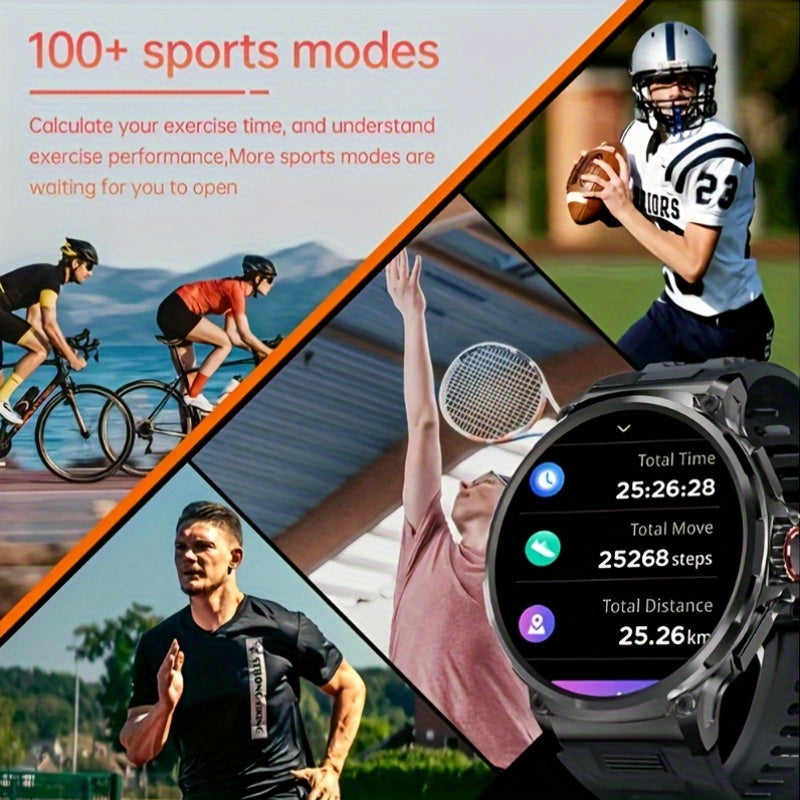 BOALZETD Men'S Ultra-High Definition Smart Watch, 4.7cm HD Display, Battery, IP68, GPS Tracking, Wireless Call & Message Alerts, 100+ Sports Modes, Stainless Steel Band, Rechargeable Lithium Battery, with Remind, Interchangea