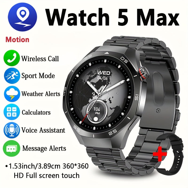 ChiBear Watch 5 Pro Smartwatch | 1.53-inch HD TFT Display | Wireless 5.3 | AI Voice Assistant | Multiple Sports Modes | Wireless Calling & Notifications | USB Rechargeable Lithium Polymer Battery | Silicone Strap | Weather |