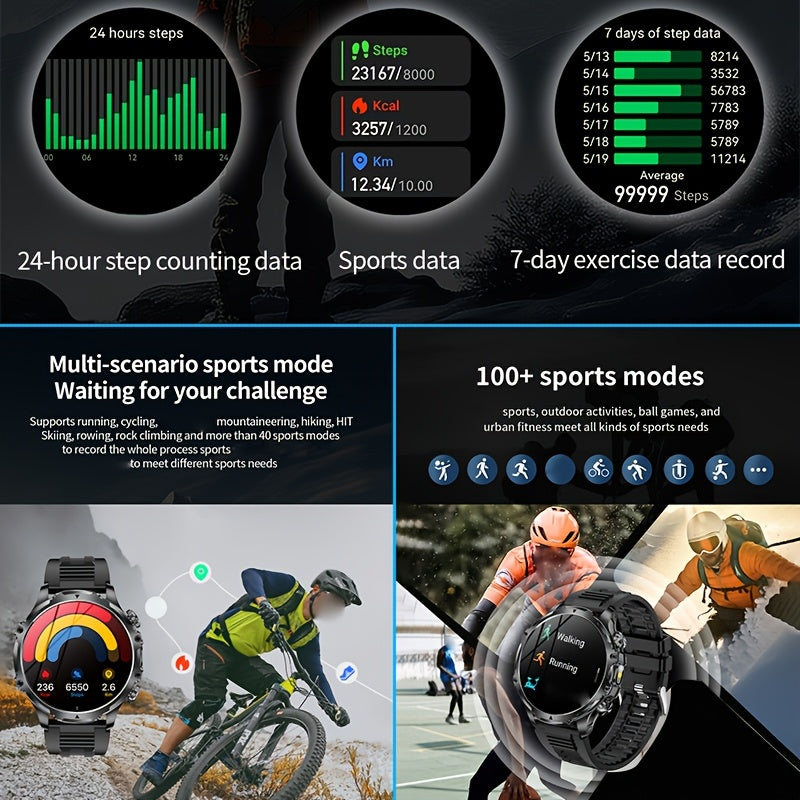 Paearofero Men'S Smart Watch, 1.85-inch HD Display, 100+ Sports Modes, & GPS Tracker, Wireless Calling, World-Time, Date Function, Zinc Alloy Case, USB Rechargeable, Compatible with iPhone & Android, Ideal for Outdoor Activit