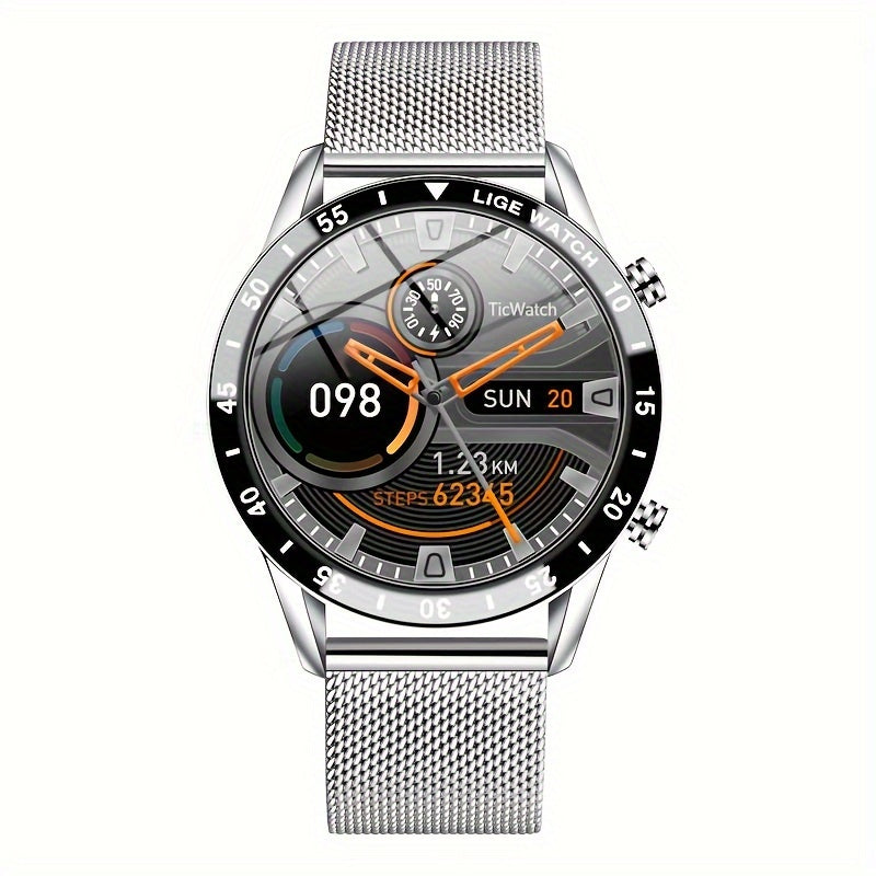LIGE Smart Watch - Full Touch Screen, Wireless, Music & Camera Control, Sleep Monitoring, Step Counter, Countdown Timer - Stainless Steel Band, USB Rechargeable, 290mAh Battery - Sleek Black Design for Fitness & Sports, Smart