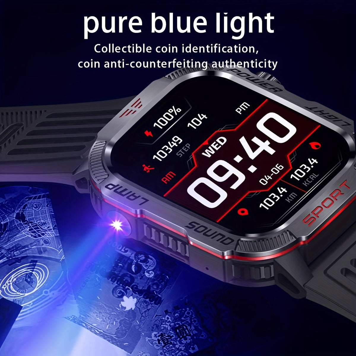Rugged Outdoor Smartwatch (Receive/Make Call), For iPhone & Android Wireless Call Smartwatch, With LED Flashlight, Fitness, Waterproof/sleep 600 Battery