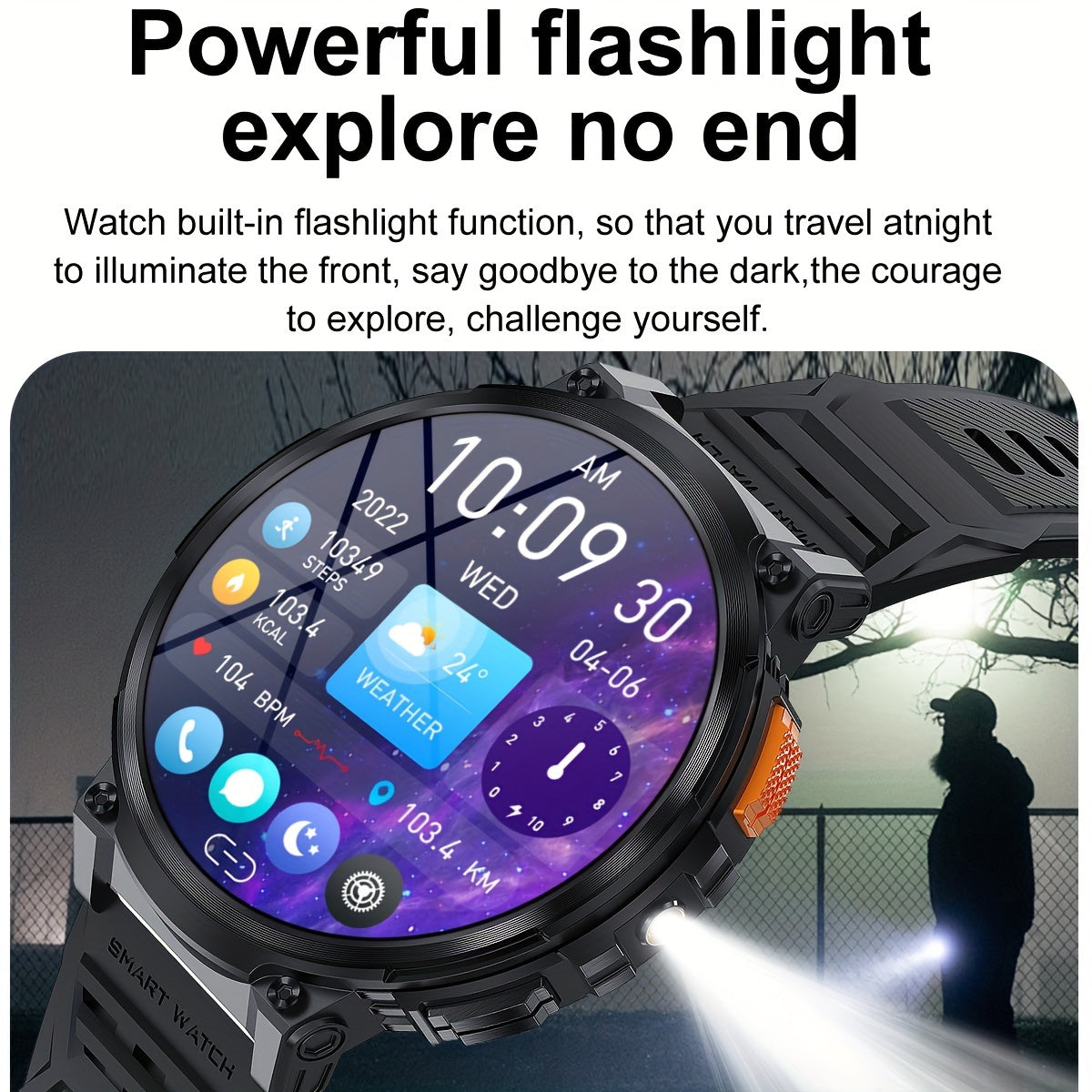 Men's Smartwatch with 4.7cm HD Display - Wireless Calling, Music, Weather Updates & LED Flashlight | 730mAh Battery | Sports Tracker | for iPhone & for Android | Ideal Gift