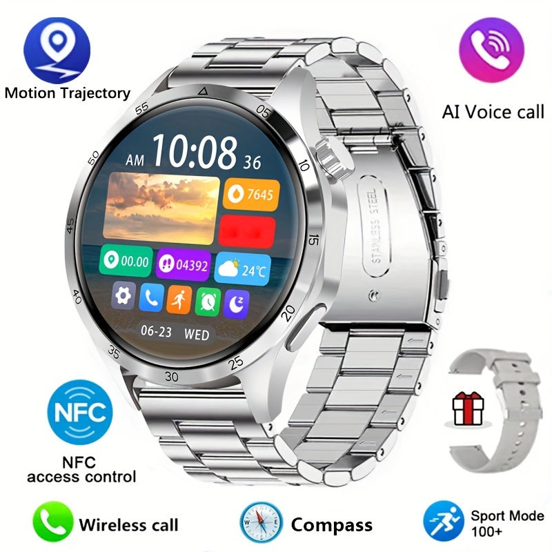 Paearofero Pro+ Smartwatch for Men & Women, 3.89cm AMOLED HD Display, Sports Fitness Tracker, Non-Waterproof, USB Charging, Rechargeable Lithium Polymer Battery, Stopwatch, GPS, NFC, Wireless Calling, Zinc Alloy Case, Stainle