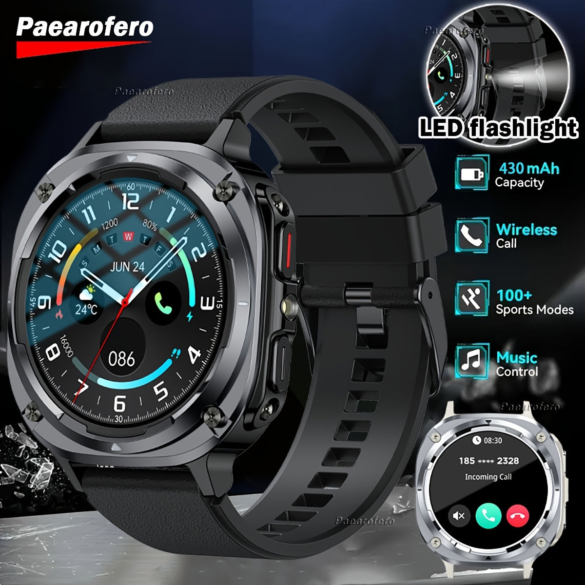 Paearofero Smart Watch for Men & Women - 360*360 HD Display, Wireless Calls, 430mAh Battery, 100+ Sports Modes, Step/CAL Counter, IPX8, USB Charging, Compatible with for iphone/Android - Perfect Gift for Valentine'S Day, Mard