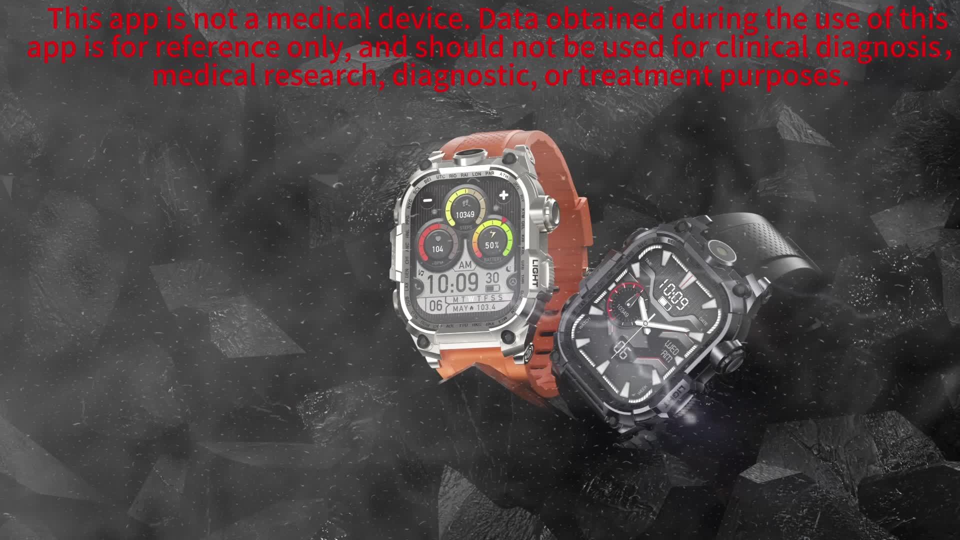 2.01-Inch Large Screen Men'S Outdoor Sports Smartwatch, 600 Mah Large Battery, 100+ Sports Mode, 100+ Dial to Switch, with Flashlight,, Fitness, Wireless Call, Voice Assistant And Notification, Suitable for Android/Iphone, Ch