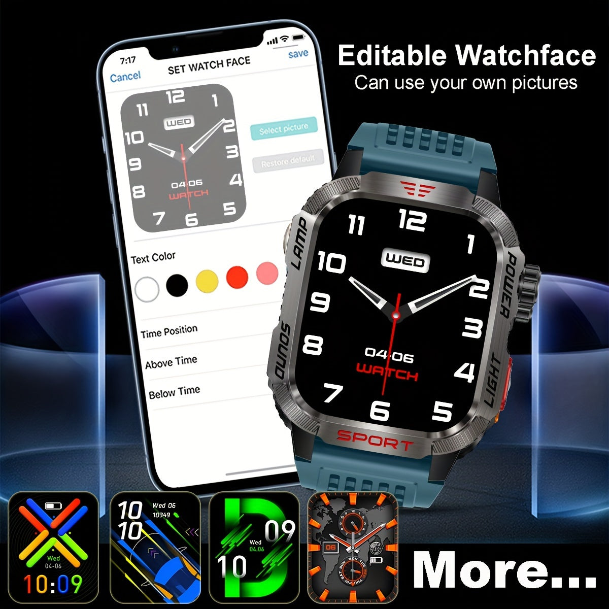 Rugged Outdoor Smartwatch (Receive/Make Call), For iPhone & Android Wireless Call Smartwatch, With LED Flashlight, Fitness, Waterproof/sleep 600 Battery