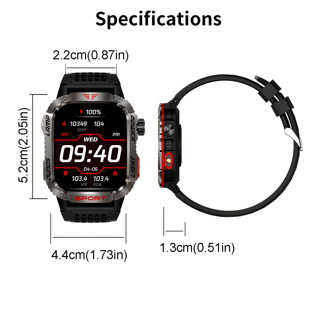 Rugged Outdoor Smartwatch (Receive/Make Call), For iPhone & Android Wireless Call Smartwatch, With LED Flashlight, Fitness, Waterproof/sleep 600 Battery