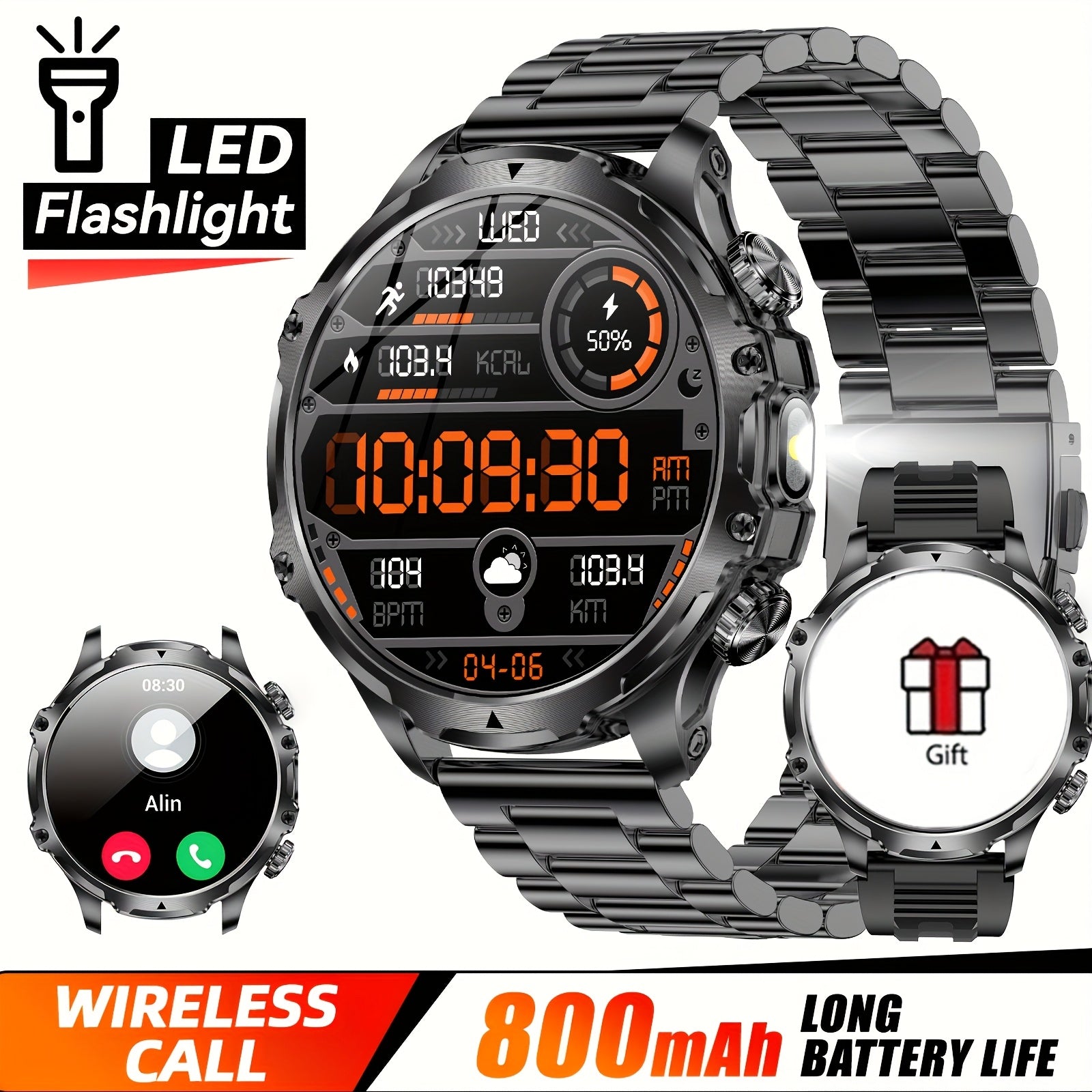 Paearofero Men'S Smart Watch, 1.85-inch HD Display, 100+ Sports Modes, & GPS Tracker, Wireless Calling, World-Time, Date Function, Zinc Alloy Case, USB Rechargeable, Compatible with iPhone & Android, Ideal for Outdoor Activit