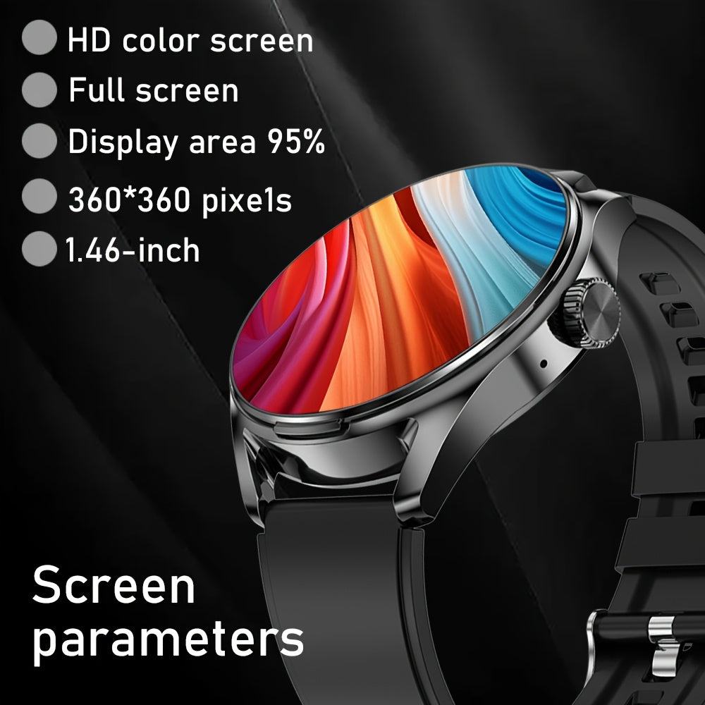 New smart watch with built-in earphones, 1.46-inch high-definition screen, 360*360 resolution, zinc alloy dial, steel strap + silicone band, supports wireless calls/information reminders, suitable for business/casual/sports/m