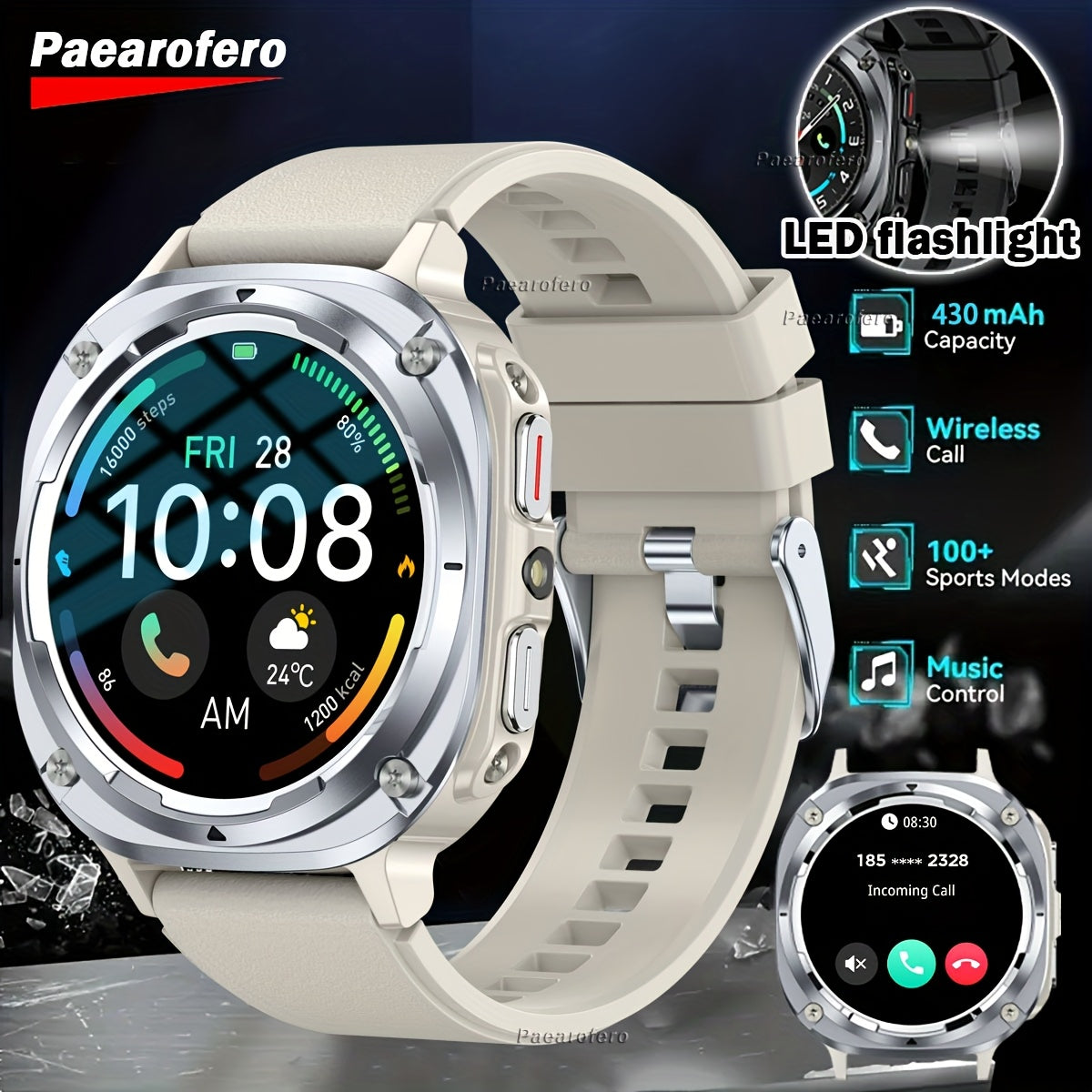 Paearofero Smart Watch for Men & Women - 360*360 HD Display, Wireless Calls, 430mAh Battery, 100+ Sports Modes, Step/CAL Counter, IPX8, USB Charging, Compatible with for iphone/Android - Perfect Gift for Valentine'S Day, Mard