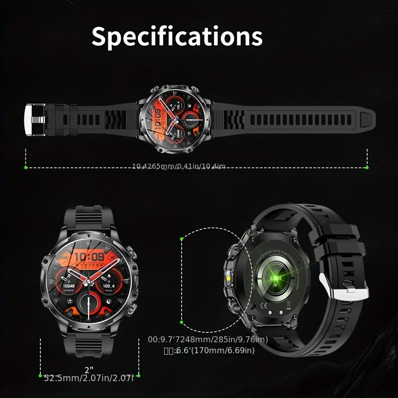 Paearofero Men's Sports Smart Watch with Wireless Calling, 800mAh Battery, 4.7cm HD Full Touch Screen, 100+ Sports Modes, Flashlight, Pedometer, Date Feature, Alloy Case, Stainless Steel Silica Band, Electronic Drive, Smart M