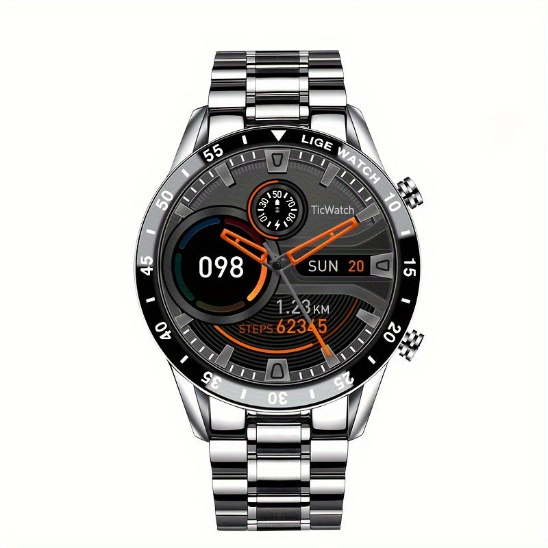 LIGE Smart Watch - Full Touch Screen, Wireless, Music & Camera Control, Sleep Monitoring, Step Counter, Countdown Timer - Stainless Steel Band, USB Rechargeable, 290mAh Battery - Sleek Black Design for Fitness & Sports, Smart