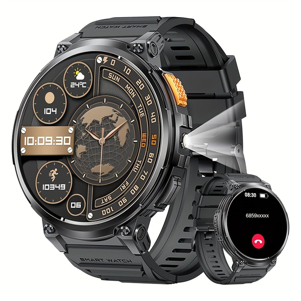 Men's Smartwatch with 4.7cm HD Display - Wireless Calling, Music, Weather Updates & LED Flashlight | 730mAh Battery | Sports Tracker | for iPhone & for Android | Ideal Gift