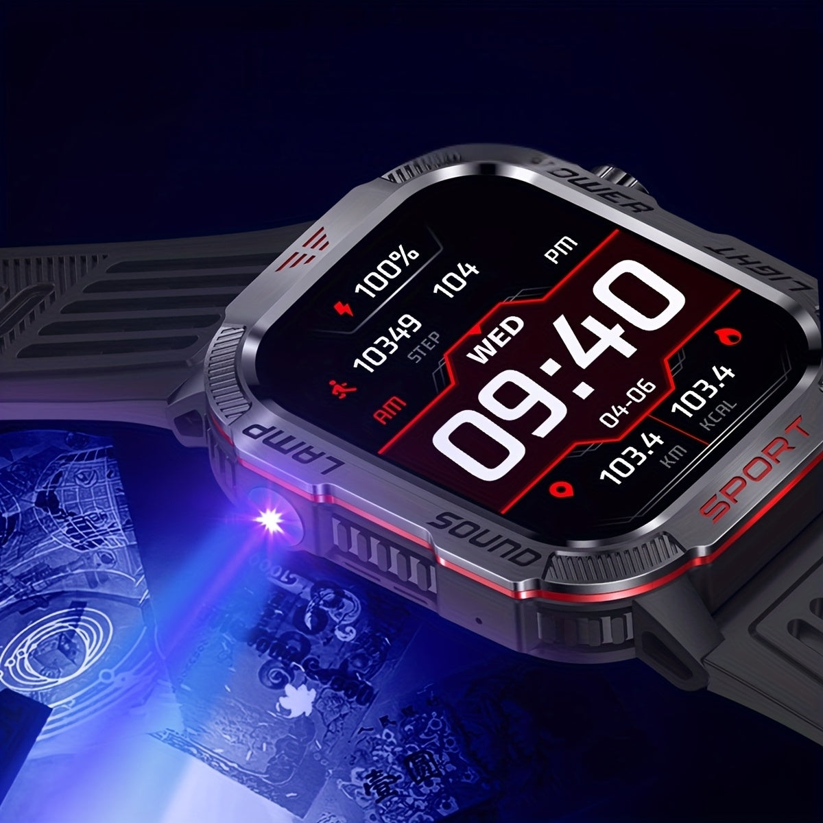 Rugged Outdoor Smartwatch (Receive/Make Call), For iPhone & Android Wireless Call Smartwatch, With LED Flashlight, Fitness, Waterproof/sleep 600 Battery