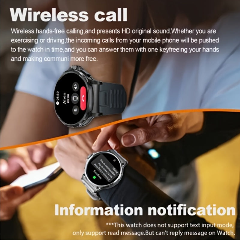 BOALZETD Men'S Ultra-High Definition Smart Watch, 4.7cm HD Display, Battery, IP68, GPS Tracking, Wireless Call & Message Alerts, 100+ Sports Modes, Stainless Steel Band, Rechargeable Lithium Battery, with Remind, Interchangea