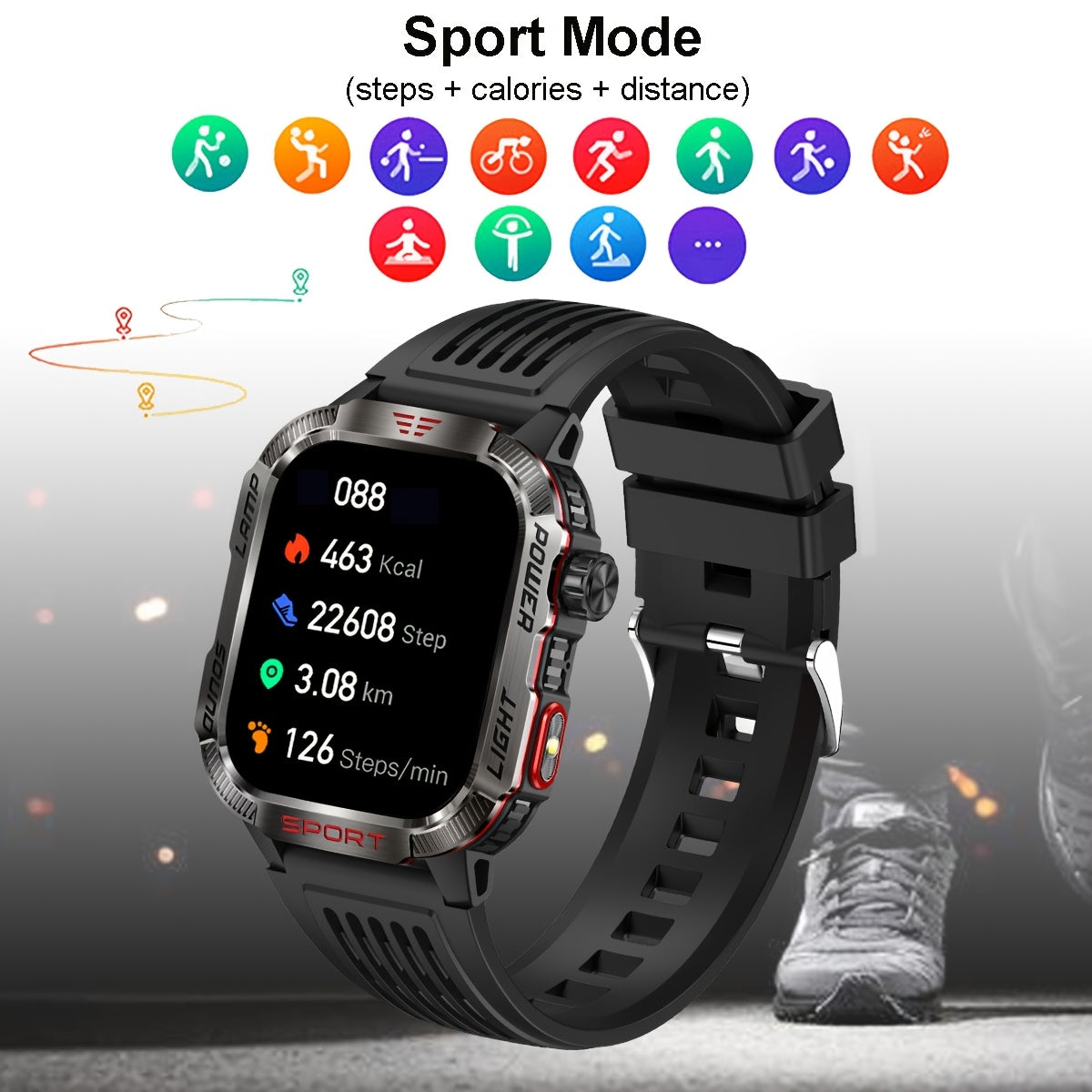 Rugged Outdoor Smartwatch (Receive/Make Call), For iPhone & Android Wireless Call Smartwatch, With LED Flashlight, Fitness, Waterproof/sleep 600 Battery