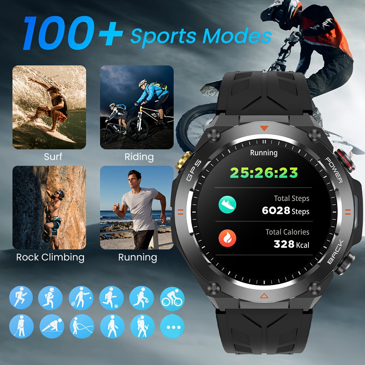 650mAh Smart Watch for Men and Women, GPS Function, Wireless Calling Answering/Dialing Smart Watch,, Altitude, Barometer, Compass Function, AI Voice, 100+ Sports Modes Outdoor Fitness Watch, Calculator Function Watch Suitable