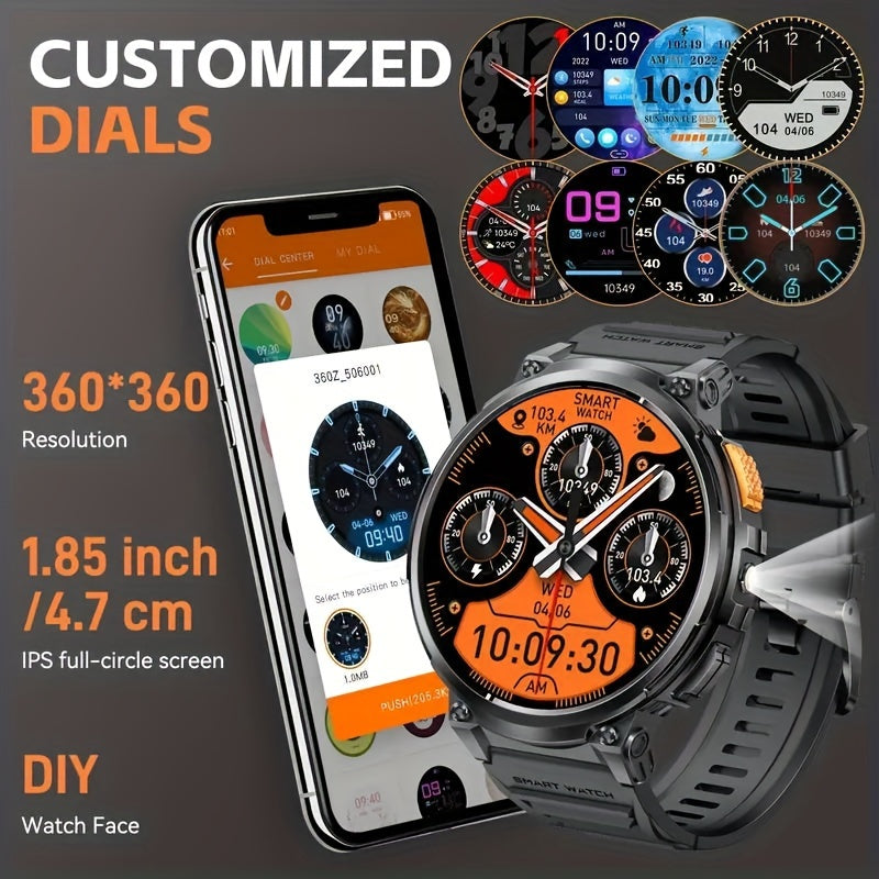 Men's Smartwatch with 4.7cm HD Display - Wireless Calling, Music, Weather Updates & LED Flashlight | 730mAh Battery | Sports Tracker | for iPhone & for Android | Ideal Gift